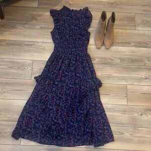Lulu's Navy and Pink Floral Midi Dress